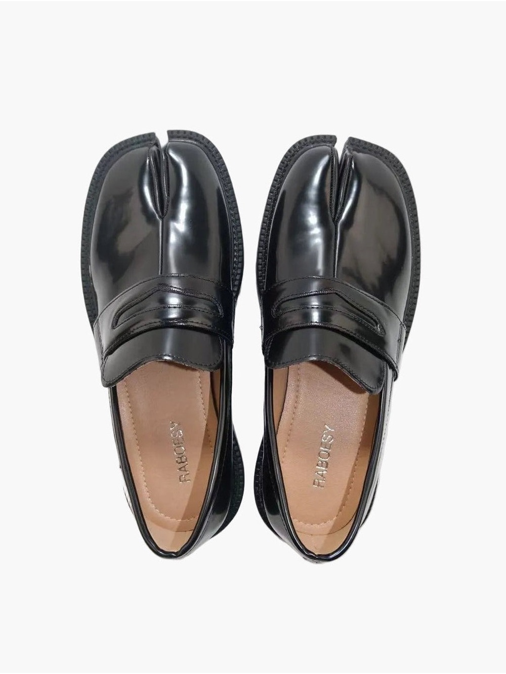 Rahosey Black Split-Toe Patent penny Loafers for Women